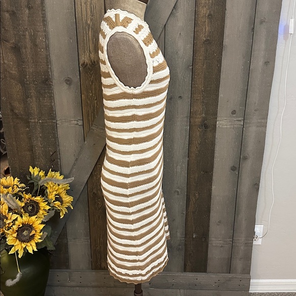 Veronica Beard Templeton Cream & Tan Sleeveless Stripe Knit Dress | Size Small - Picture 10 of 15